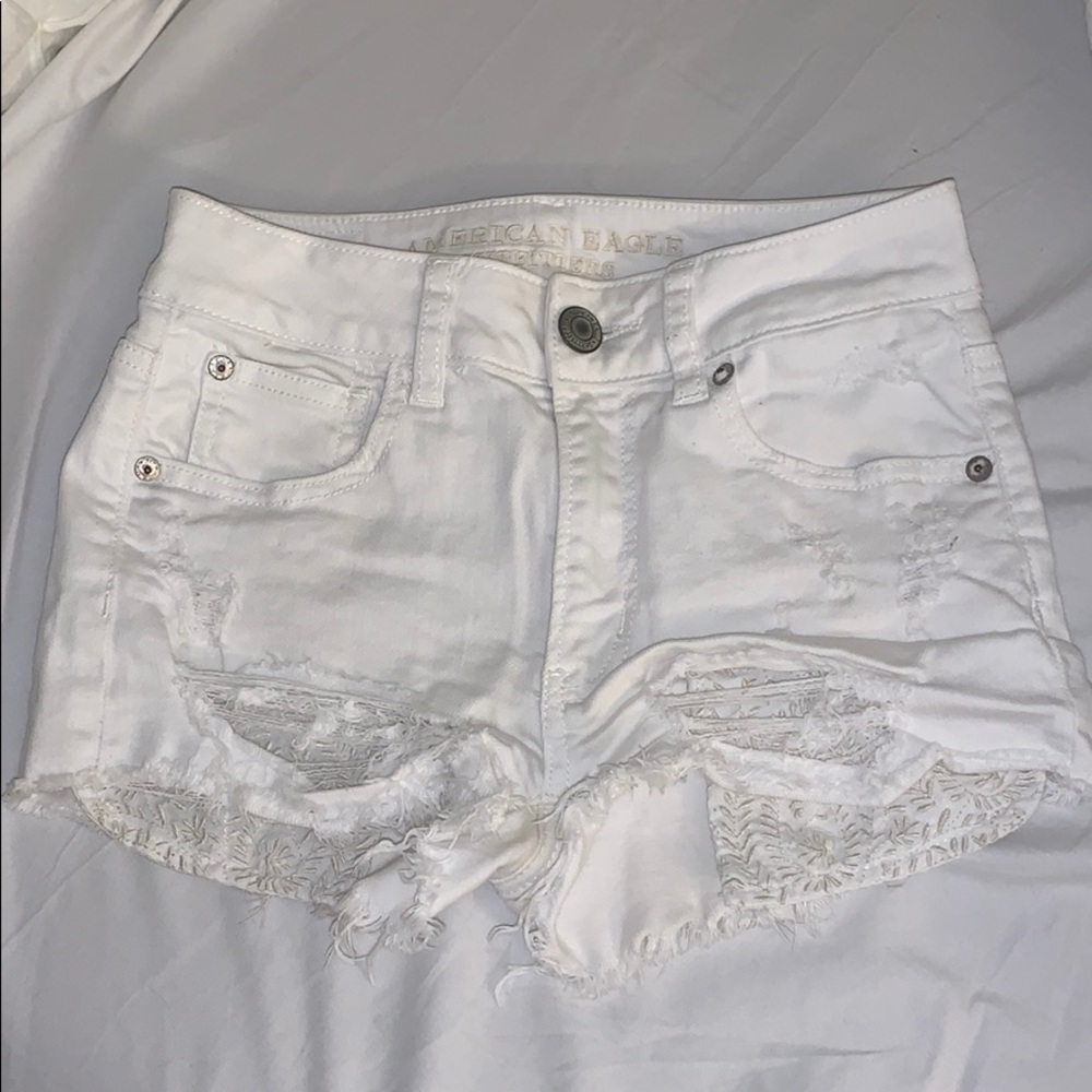 American Eagle White Ripped Shorts